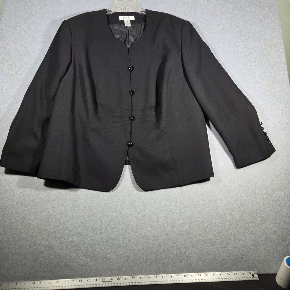 VTG Emily Women's Black Blazer Jacket Plus Size 30W Collarless Button Front RARE
